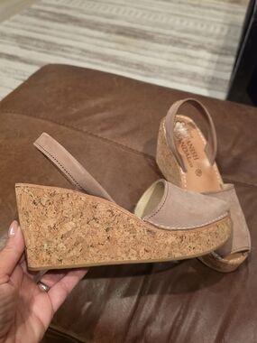 Taupe Cork Wedge Slingback Spanish Sandals